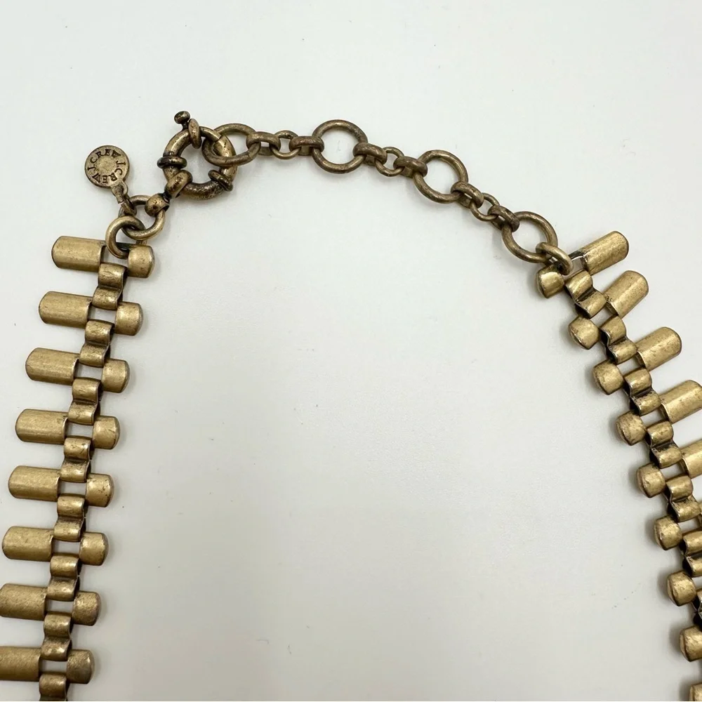 J. Crew Mixed Media Necklace Geometric Bee Antique Brass Crystal Taupe Peach